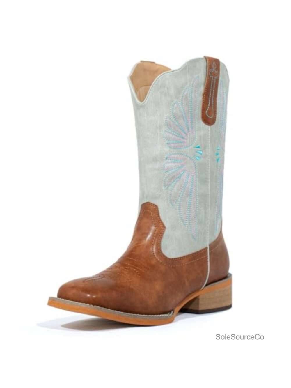 Wide Square Toe Mid Calf Western Cowboy Boots Faux Leather